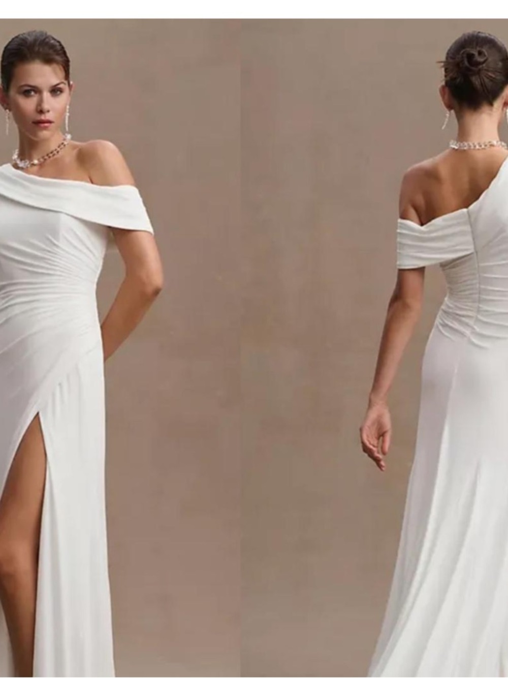 Mac Duggal White Evening Gown with Side Slit